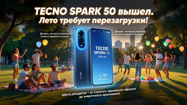 TECNO SPARK 50 вышел. Лето требует перезагрузки!